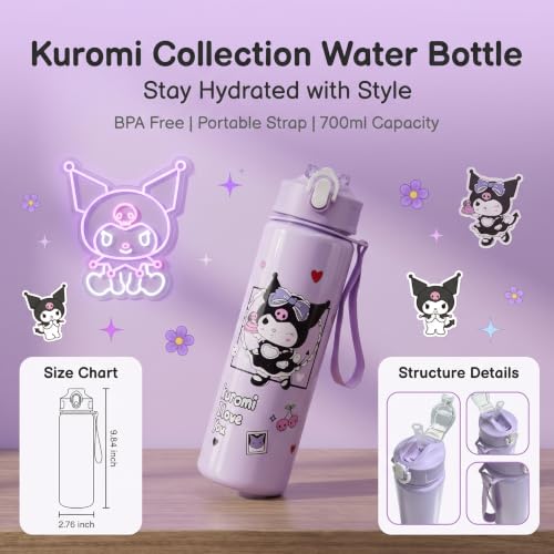 Cartoon Huntrix Water Bottle for Girls, 25oz Leak Proof with Straw Lid, Gifts for Girls (Kuro) - color: Kuro