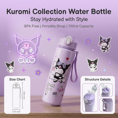 Cartoon Huntrix Water Bottle for Girls, 25oz Leak Proof with Straw Lid, Gifts for Girls (Kuro) - color: Kuro