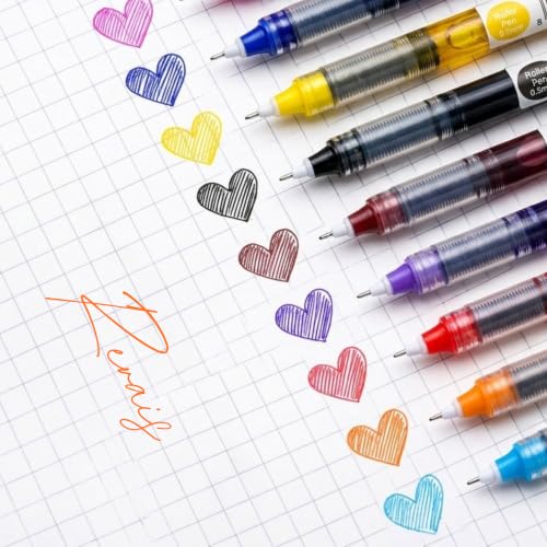 Multicolor Rollerball Pens Pack of 10 | 0.6mm Medium Fine Point | Smooth Writing Liquid Ink | Quick Dry | Non-Refillable Cap Pens for School, Office, Home, Journaling & Note Taking - color: Multicolour