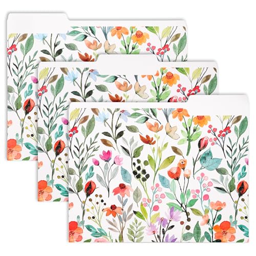 Whaline 24 Pack Floral File Folders Letter Size Colored Watercolor Wildflower File Pockets with 1/3 Cut Tab for Home Office Classroom Supplies, 8.9 x 11.6 Inch - style: Wildflower