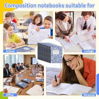 Fainne 100 Pack College Ruled Composition Notebooks B5 Composition Book Bulk 7.5 x 9.8 Inch 50 Sheets/ 100 Pages Marble Cover Journal Notebooks for College Office Back to School Supplies(Blue) - color: Blue
