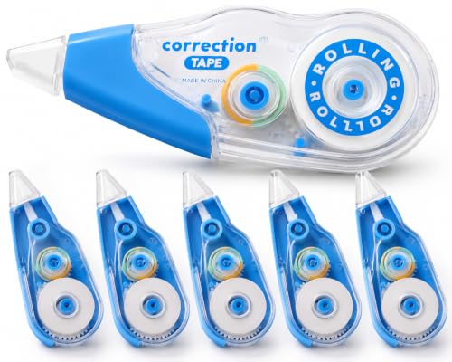 Refillable Blue Correction Tape Set, 5 Tape Dispensers and 5 Refill Cartridges, 10 Pieces Total, 5 mm / 0.20 in x 32.8 ft, White Out Tape for School, Office, Documents, Notes