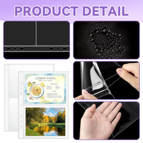 VOKOY 50 Pack Mini Sheet Protectors fit 4"x6"' Cards for 3 or 6 Ring Binder, 7 Holes 2 Pocket Heavy-Duty Recipe Card Sleeves Refill Pages Crystal Clear Index Card Protectors for 8.5x9.5 Inch Binder - size: 6.9x8.5 Inch-2 Pocket, style: 50 Pack