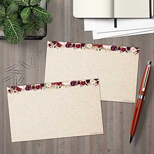 321Done Blank Cards, 3x5 inch Set of 50 - Made in USA, No Envelopes | Thick Tan Kraft Card Stock, Red Roses Design on Tan, Notecards & Stationery for Writing, Prinitng, Stamping, Drawing - color: No Lines, size: Small (3 x 5)