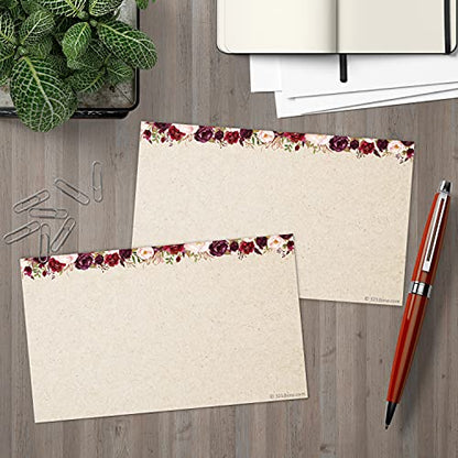 321Done Blank Cards, 3x5 inch Set of 50 - Made in USA, No Envelopes | Thick Tan Kraft Card Stock, Red Roses Design on Tan, Notecards & Stationery for Writing, Prinitng, Stamping, Drawing - color: No Lines, size: Small (3 x 5)
