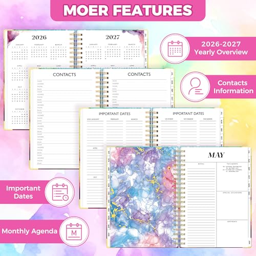 Academic Planner 2026-2027, 18 Months Weekly & Monthly Calendar Planner | July 2026 - Dec 2027, 9" x 11.6" A4 Size, Hardcover Daily Agenda with Tabs, Inner Pocket, Bookmark, Stickers, Sticky Note Set - color: Rainbow Rose, size: A4