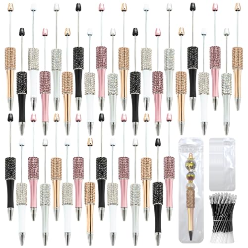 150 Pcs DIY Diamond Beadable Pen Kit - 50 Plastic Rhinestone Beaded Pens Bulk with Refills & Bags - Fancy Cute Glitter Pens for Crafting, Students & Teachers – School Supplies (Advanced) - color: Advanced, size: 50