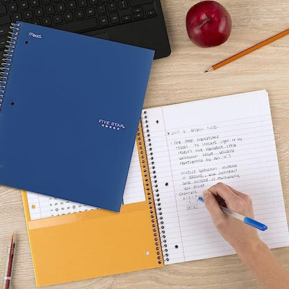 Five Star Spiral Notebook + Study App, 5 Subject, College Ruled Paper, 8-1/2" x 11", 200 Sheets, Fights Ink Bleed, Water Resistant Cover, Pacific Blue (73635) 1 Count (Pack of 6) - color: Blue, size: 1 Count (Pack of 6)