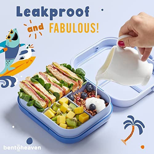 Bentoheaven Premium Bento Lunch Box for Kids, 9 Designs, Leak-proof 3-4 Compartments, Divider, Ideal size 30oz, Microwave/Dishwasher Safe Kids Bento Box (Loncheras Para Niños/Niñas)[Ocean Blue] - color: Ocean Blue