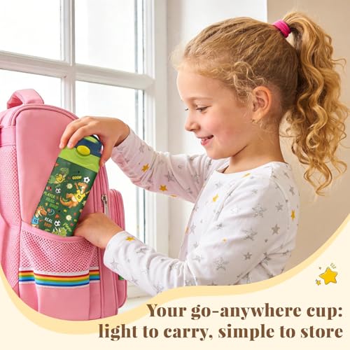 Soccer Water Bottle for Kids - 12oz Dinosaur Kids Water Bottle with Straw, Stainless Steel Tumbler, Insulated, Leak-proof, BPA-free, Pop-up Straw Lid, for School - Children Birthday Gift Cup(1pc) - color: Dinosaur Soccer