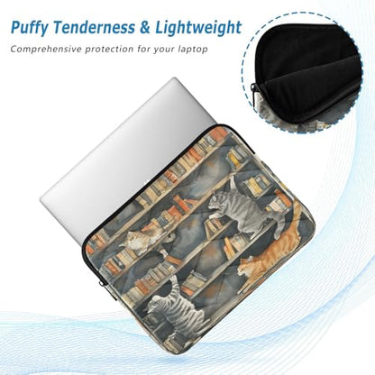 Laptop Sleeve Notebook Computer Pocket Case MacBook Pro 13-14 Inch Sleeve Cats Playing Bookshelf for Woman Man