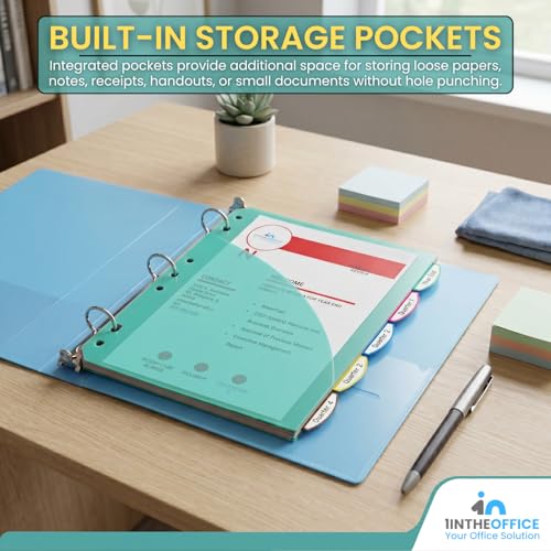1InTheOffice Mini Binder Divider, Pocket Divider tabs with Pockets, 8.5"x 5.5" 5-Tab Assorted Colors, 2 Pack
