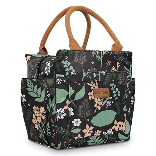 Joymee Lunch Bag - Green Leaf, Women's Insulated Reusable Durable Leakproof Large Spacious Cooler Tote for Office, Picnic, Camping | Spacious Storage, Bottle Holder & Pockets, Leakproof Insulated, for Work, Travel, Picnic, Daily Use, for Adult - color: 04