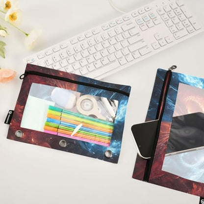 SsangYong Pencil Pouch for 3 Ring Binder 2 Pack Zipper Binder Pencil Bag with Clear Window Pencil Case for Office Supplies - color: Multi70