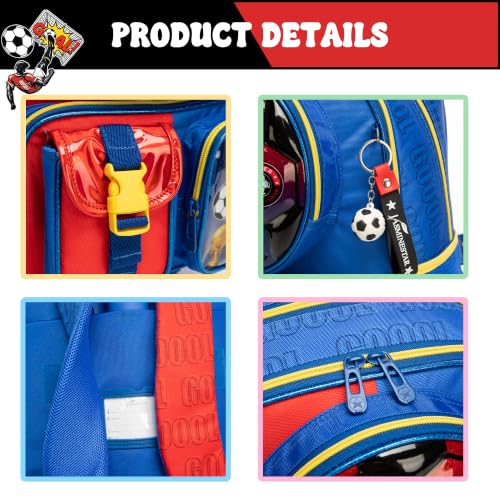 Meetbelify Kids Rolling Backpack with Wheels for Boys Rolling Backpacks with Lunch Box for Elementary School Students 3 in 1 Travel Luggage Suitcase for Boys Age 8-10 - color: Football Blue Red