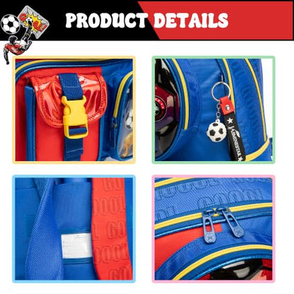 Meetbelify Kids Rolling Backpack with Wheels for Boys Rolling Backpacks with Lunch Box for Elementary School Students 3 in 1 Travel Luggage Suitcase for Boys Age 8-10 - color: Football Blue Red