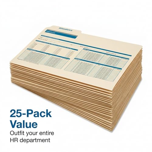 ComplyRight Attendance Folders, Landscape, Pack of 25 | 9-1/2" x 11-3/4", Document Filing Folder for Businesses, HR Employee Management Documentation Office Supplies - style: Attendance