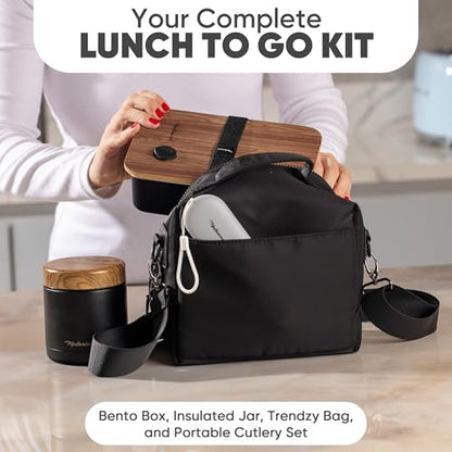 Modaniam Stainless Steel Insulated Food Jar Set of 2 (16oz + 12oz), Wide Mouth, Soup Thermo for Hot Food, Lunch Container, Insulated Soup Bowl, Hot and Cold Insulated Lunch Box For Adults, Black - color: Black Beauty