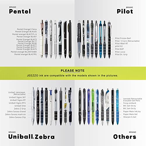 Gel Ink Refills for Retractable Click Pens, Medium Point Pen Refills | Pen Refills Compatible with Pilot G2 Pentel Energel Jetstream Sharpie S-Gel Uniball Signo Zebra Sarasa (black, 0.5mm, 24 pcs) - color: Black, size: 0.5MM