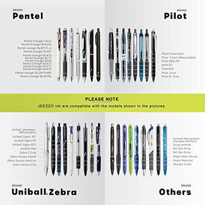 Gel Ink Refills for Retractable Click Pens, Medium Point Pen Refills | Pen Refills Compatible with Pilot G2 Pentel Energel Jetstream Sharpie S-Gel Uniball Signo Zebra Sarasa (black, 0.5mm, 24 pcs) - color: Black, size: 0.5MM