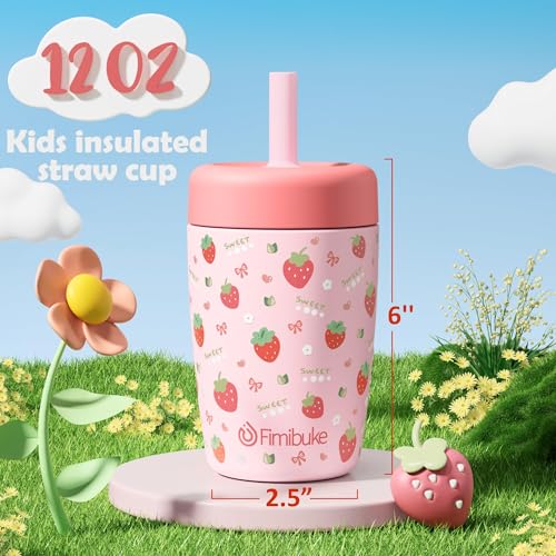 Fimibuke Kids & Toddler Cups Spill Proof, 12 OZ Insulated Sippy Cups for Toddlers Boys Girls, BPA-Free Toddler Straw Tumbler, Stainless Steel Kids Water Bottle with Twist Lids & Silicone Straw, 2 Pack - color: Dinosaur & Monster Trucks