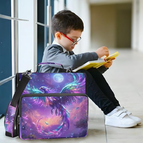Colorful Phoenix Fly Purple Moon 3 Ring Zipper Binder with Shoulder Strap for School Office Organizer Storage
