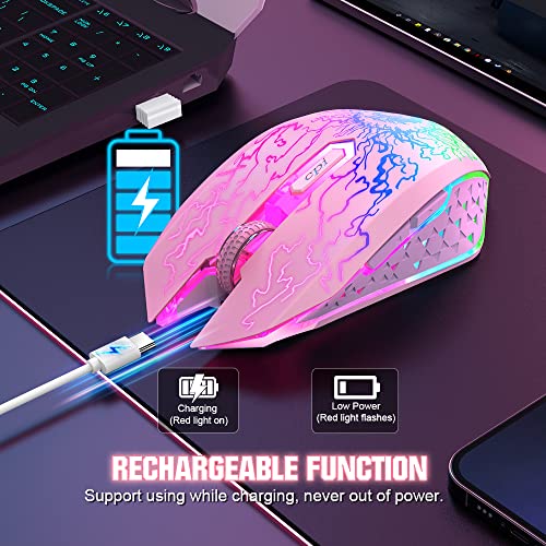 VersionTECH. Wireless Gaming Mouse, Rechargeable Computer Mouse Mice with Colorful LED Lights, Silent Click, 2.4G USB Nano Receiver, 3 Level DPI for PC Gamer Laptop Desktop Chromebook Mac-Pink - color: Pink