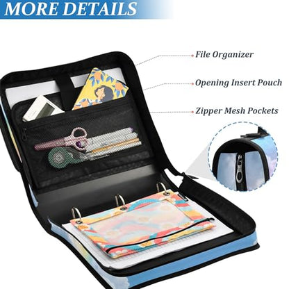 Rainbow Zipper Binder with Shoulder Strap & Handle for Easy Carry, 1.5 Inch 3-Ring Binder for School, Expansion Panel and Expanding File