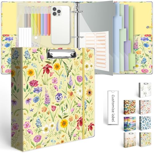 3 Ring Binder 2 Inch, Three Ring Binders Organizer with Clipboard, 5-Tabs Pockets Dividers, Plastic Folder, 18 Divider Stikers, KLLVE Cute Binder with Pen Loop (Garden Party, Letter Size) - color: Garden Party, size: 2in（Letter Size）