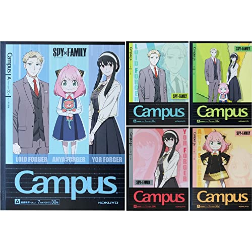 KOKUYO Composition Notebooks, 5 Pack Campus Semi-B5 Comp Book with Dot A 7mm Ruled, 30 Sheets, School Lined Notebook Spy x Family Limited Edition, Journal Notebook for Women Work Study Note Taking - color: Spy x Family