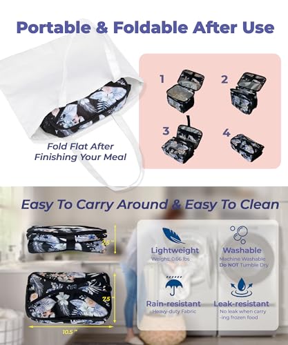SUNNY BIRD Insulated Lunch Bag with Foldable and Leakproof Design, Thermally Insulated, Shoulder Strap for Women, Men and Teen (Hibiscus) - color: Hibiscus