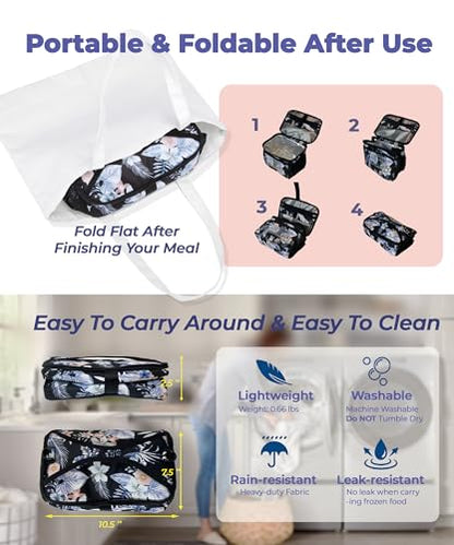 SUNNY BIRD Insulated Lunch Bag with Foldable and Leakproof Design, Thermally Insulated, Shoulder Strap for Women, Men and Teen (Hibiscus) - color: Hibiscus