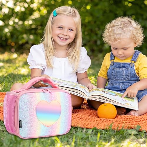 FlowFly Kids Lunch box Insulated Soft Bag Mini Cooler Back to School Thermal Meal Tote Kit for Girls, Boys, Glitter-RainBow - color: Glitter&Rainbow
