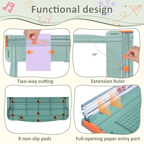 A4 Paper Cutter -12 Inch Paper Trimmer with 2pcs Replacement Blades with Safeguard Side Rulerfor Cut Gift Card,Coupon,Label, Cardstock,Photo - color: Green