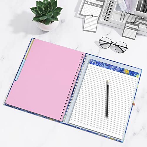 Rimilak Spiral Clipboard Folio with Refillable Lined Notepad, 14.5 x 9.8 In, Hardcover Cover with 5 Interior Pockets, Elastic Band and Pen Loop Series. Cute Stylish Clipfolio, Starry Sky - color: Van Gogh Starry Sky