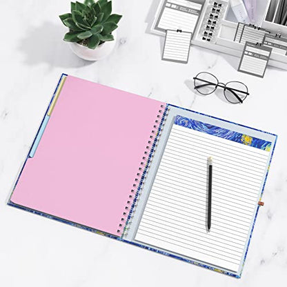 Rimilak Spiral Clipboard Folio with Refillable Lined Notepad, 14.5 x 9.8 In, Hardcover Cover with 5 Interior Pockets, Elastic Band and Pen Loop Series. Cute Stylish Clipfolio, Starry Sky - color: Van Gogh Starry Sky
