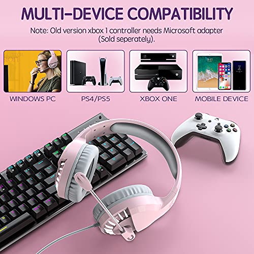 VersionTECH. Gaming Headset for PS5 PS4 Xbox PC, Stereo Game Headphones Pink