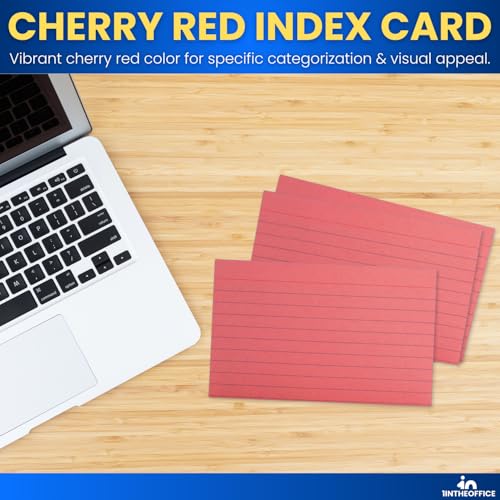 1InTheOffice Index Cards 3x5, Colored Index Cards, Lined, Cherry Red, 400 Pack