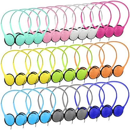 Yunsailing 30 Pack Bulk Over Ear Headphones Set On Ear Headsets Earphones with Adjustable Headband and 3.5mm Plug for Group Learning, Computer Lab, Library, Online Lesson (Macaron Color) - color: Macaron Color