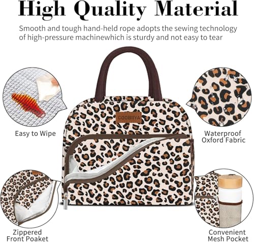 Coobiiya Lunch Box for Women, Reusable Cute Insulated Lunch bag Tote Bags | Large Capacity Cooler Thermal Leakproof for Work Travel Picnic - color: Leopard