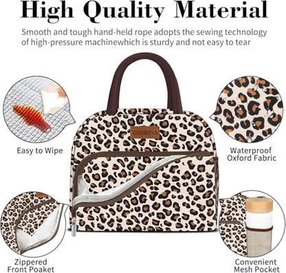 Coobiiya Lunch Box for Women, Reusable Cute Insulated Lunch bag Tote Bags | Large Capacity Cooler Thermal Leakproof for Work Travel Picnic - color: Leopard