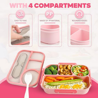 EASYFUN Bento Box Adult, Lunch Box, 4-Compartment Lunch Containers, Drop-Proof, Dishwasher Safe & Made with BPA-Free Materials (Pink) - color: Pink