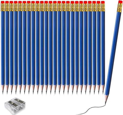 Adhere 25pcs Woodcase Pencils with Eraser Premium Pre-Sharpened Hexagon Graphite 2B pencils ideal for home, office writing including a Free Sharpener(Navy Blue・25pcs) - color: Navy Blue・25pcs