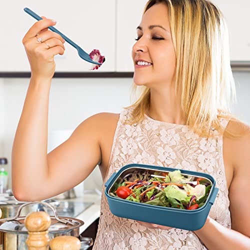 2-Tier Bento Lunch Box for Men & Adults with Insulated Lunch Bag | 50 OZ Large Capacity Bento Box with BPA-Free Utensils & Cup & Sauce Container, Leakproof, Microwave Safe for Work & Meal Prep - color: Blue