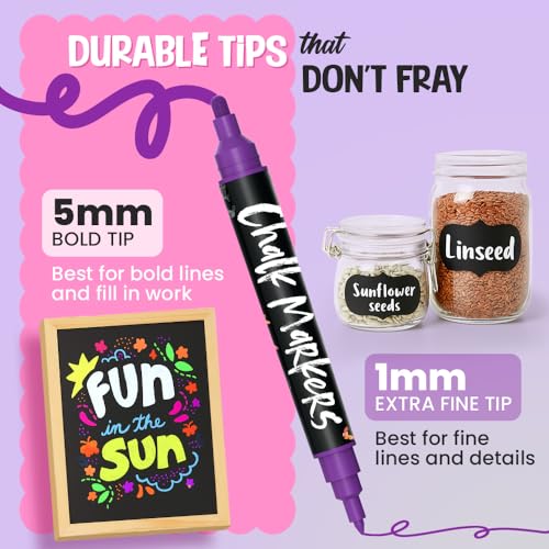 Chalkola Dual Tip Liquid Chalk Markers for Blackboard - (30 Pack, 1mm Fine Tip +5mm Bold) | Wet Erase, Erasable Chalkboard Markers, Chalk Pen for Signs, Car Windows, Wall Calendar, Glass, Board - style: Dual Tip - 1mm+5mm