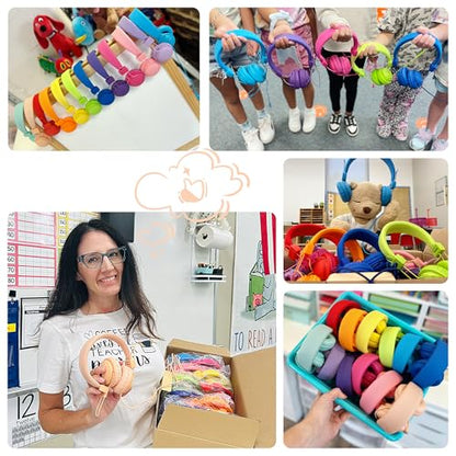 12-Pack Classroom Headphones for K-12 Schools, Bulk Wired 3.5mm Jack | 85dB Volume-Limited, Built-in Mic, Foldable Design, Tangle-Free Cable For Student Use, Rainbow Colors