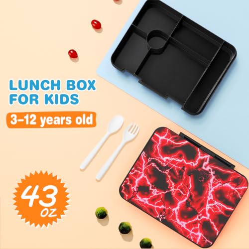 Bevalsa Kids Backpack for Boys with Bento Lunch Box, Insulated Bag & Utensils, 43oz Lunch Containers, Gamer Backpack School Bags for Elementary Middle School Student (Red Lightning) - color: Red Lightning