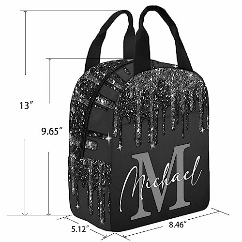 MyPupSocks Custom Name Backpack Bag for Boys Girls, Personalized Black Glitter Drip with Initial Schoolbag Casual Backpack Customized Bookbag or Lunch Bag for Kids Unisex Back School Camping Travel - color: Multi 01