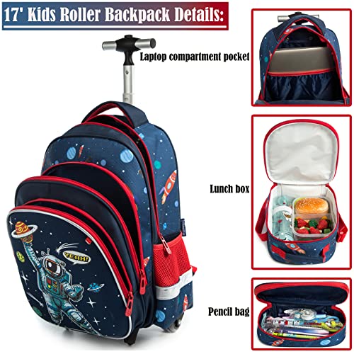 School Bags Kids Rolling Astronaut Backpack With Wheels Trolley Wheeled Backpacks for Travel Bags 3PCS Cat Backpack With Lunch Box Blue - color: Blue-220223-1-l