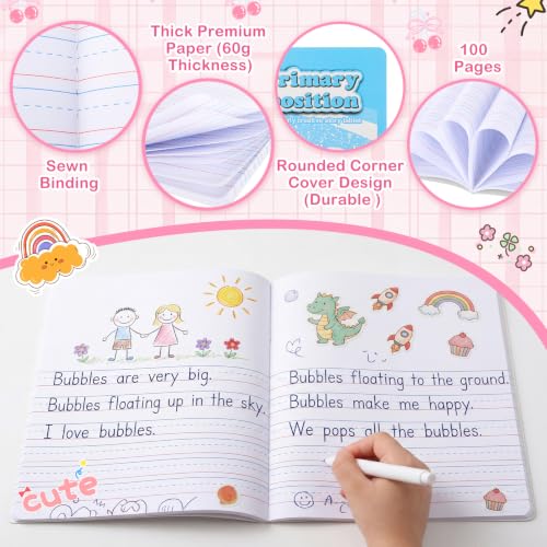 Fainne 30 Pack Primary Ruled Composition Notebook, Grade K-2 Journal 100 Pages, Kindergarten Primary Drawing Story Notebook for Kids Drawing and Writing - color: Macarons